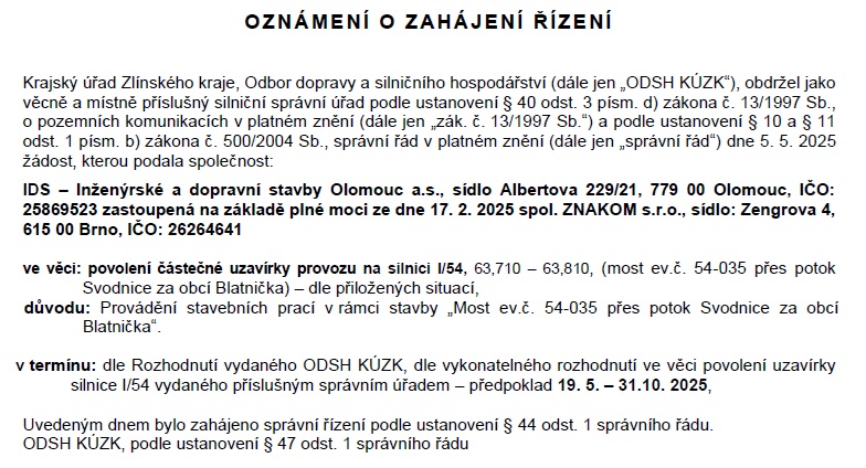 Oznámení most