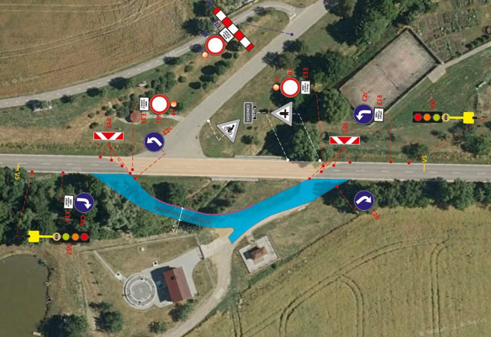 Mapa most oprava u ČOV