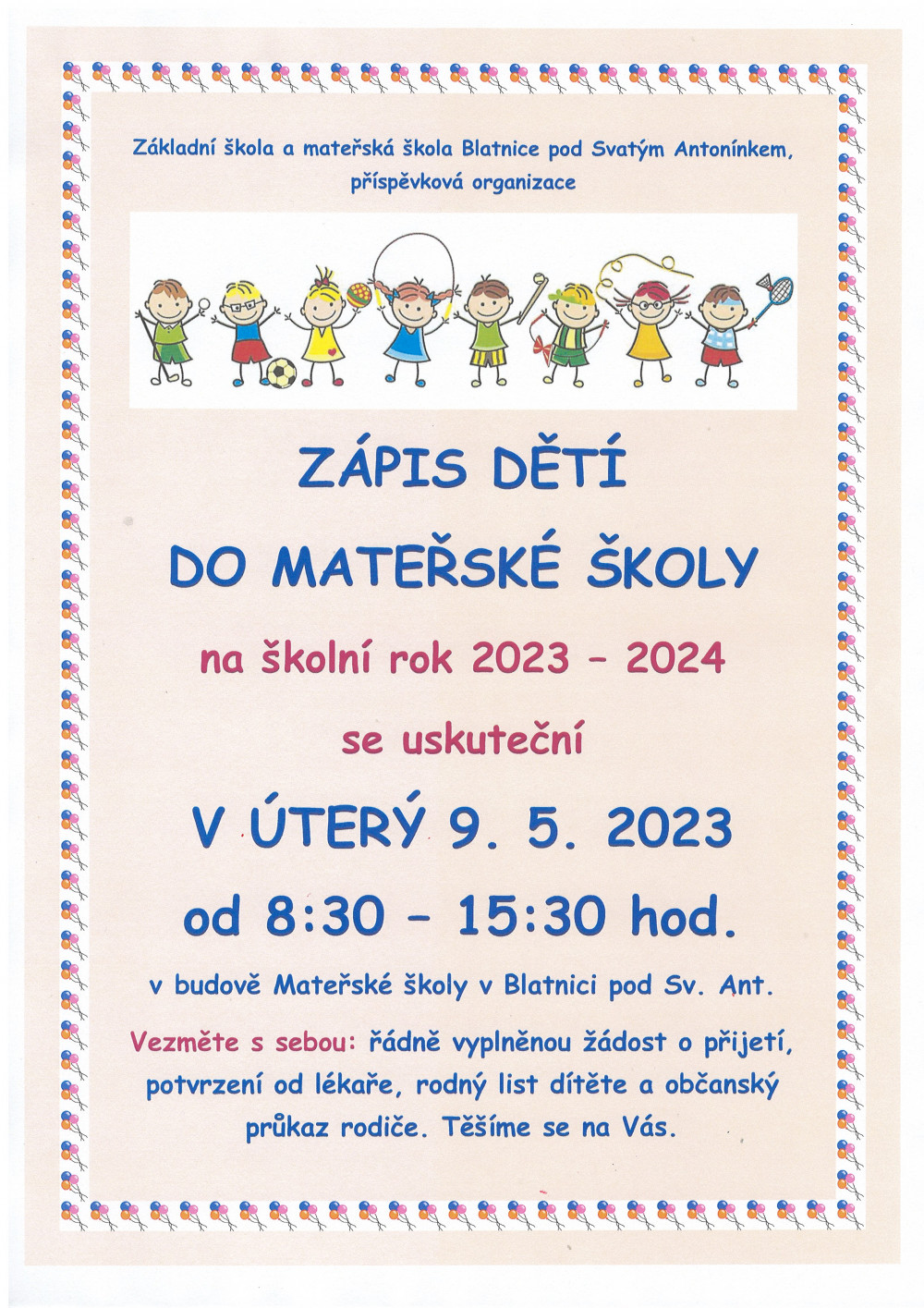 Zápiš dětí do MŠ 2023 2024
